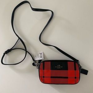 Mini Red Plaid Crossbody Coach Baguette